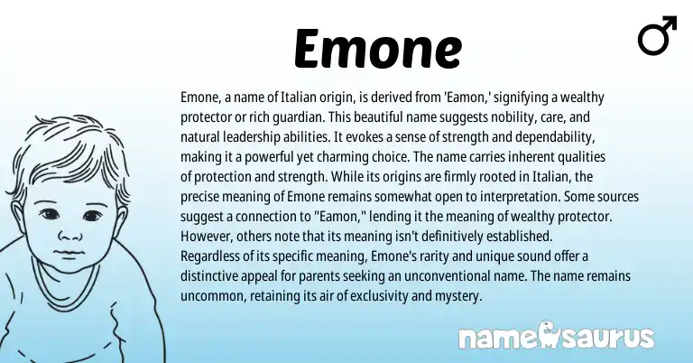 Infographic about Emone name meaning, Emone is a name from Italian origin(s).