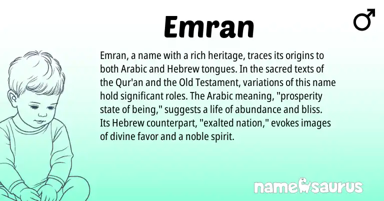 Infographic about Emran name meaning, Emran is a name from Arabic, Hebrew origin(s).