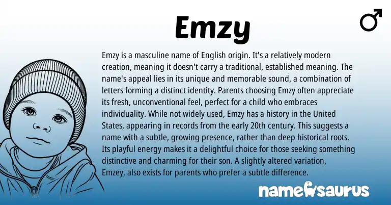 Infographic about Emzy name meaning, Emzy is a name from English origin(s).
