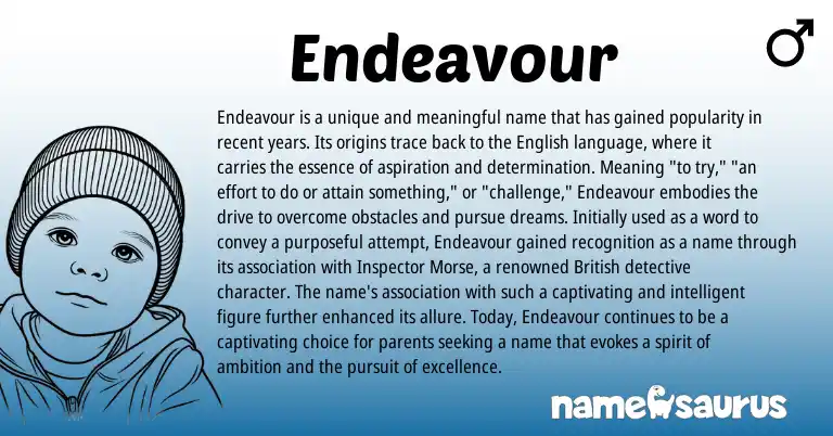 Infographic about Endeavour name meaning, Endeavour is a name from English, British origin(s).