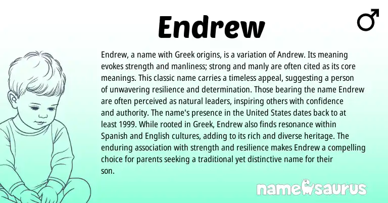 Infographic about Endrew name meaning, Endrew is a name from Greek origin(s).