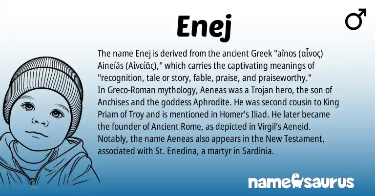 Infographic about Enej name meaning, Enej is a name from Roman, Ancient Rome, Greek origin(s).