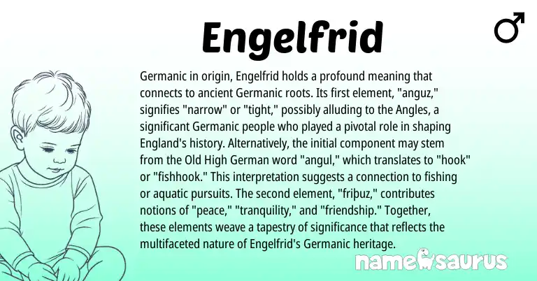 Infographic about Engelfrid name meaning, Engelfrid is a name from Old High German, Germanic, England origin(s).