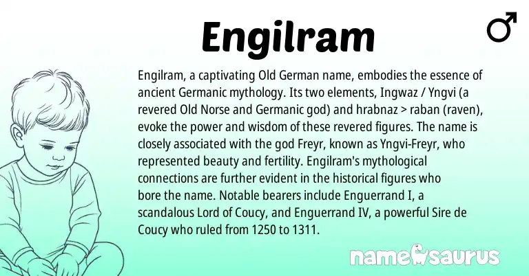 Infographic about Engilram name meaning, Engilram is a name from Old German, Old Norse, Germanic origin(s).