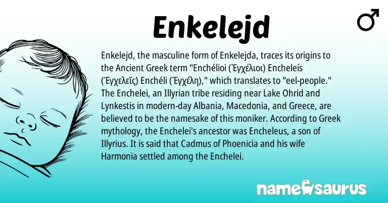 Infographic about Enkelejd name meaning, Enkelejd is a name from Ancient Greek, Greek, Greece origin(s).