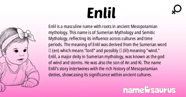 Infographic about Enlil name meaning, Enlil is a name from Sumerian Mythology, Semitic Mythology origin(s).