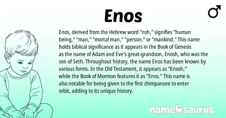 Infographic about Enos name meaning, Enos is a name from Mormon, Hebrew origin(s).