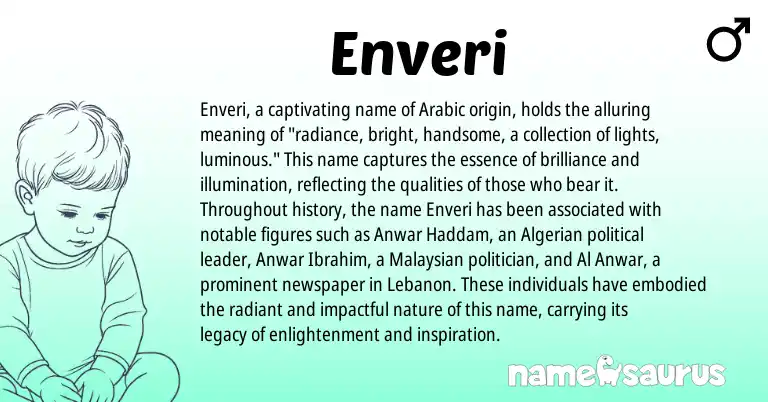 Infographic about Enveri name meaning, Enveri is a name from Malaysian, Arabic origin(s).