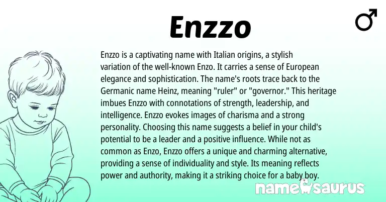 Infographic about Enzzo name meaning, Enzzo is a name from Germanic, Italian origin(s).