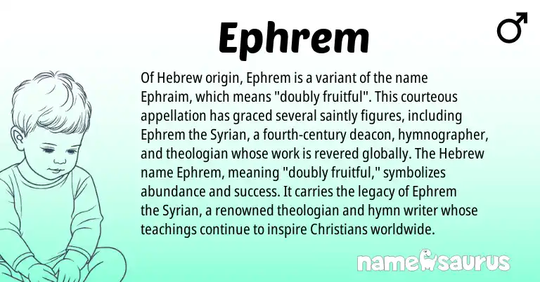 Infographic about Ephrem name meaning, Ephrem is a name from Syrian, Hebrew origin(s).