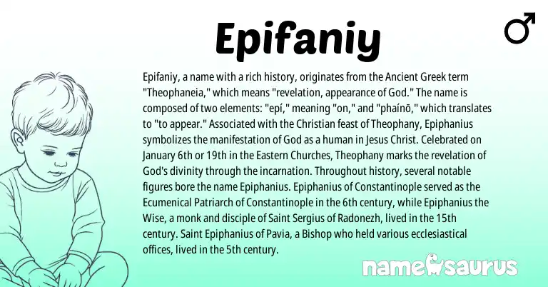 Infographic about Epifaniy name meaning, Epifaniy is a name from Ancient Greek origin(s).