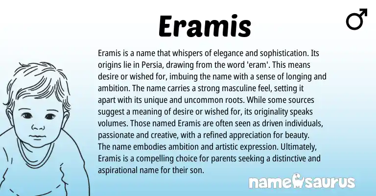 Infographic about Eramis name meaning, Eramis is a name from Persian origin(s).