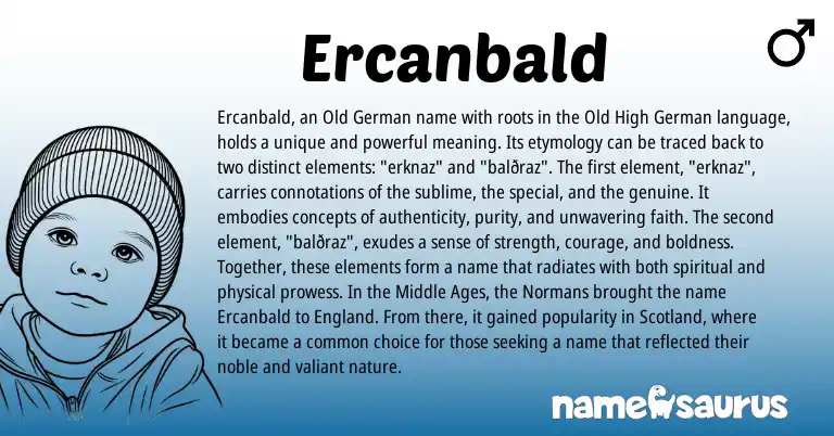 Infographic about Ercanbald name meaning, Ercanbald is a name from Old German, Old High German, England origin(s).