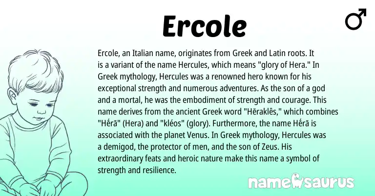 Infographic about Ercole name meaning, Ercole is a name from Greek, Latin, Italian origin(s).