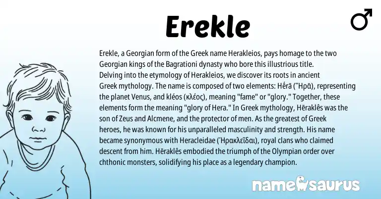 Infographic about Erekle name meaning, Erekle is a name from Georgian, Greek origin(s).