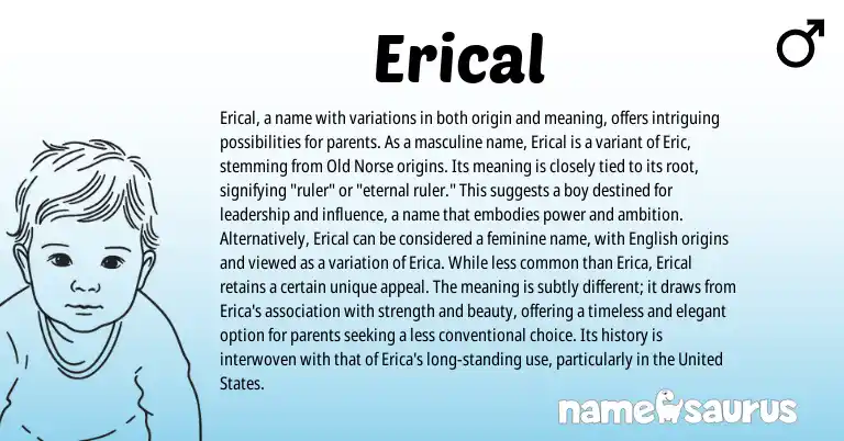 Infographic about Erical name meaning, Erical is a name from English, Norse origin(s).