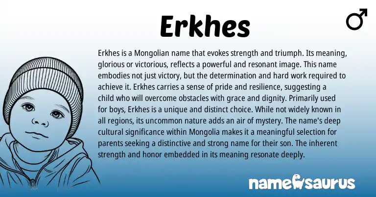 Infographic about Erkhes name meaning, Erkhes is a name from Mongolian origin(s).