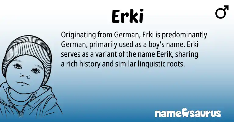 Infographic about Erki name meaning, Erki is a name from German origin(s).