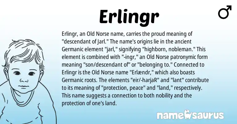 Infographic about Erlingr name meaning, Erlingr is a name from Old Norse, Germanic origin(s).