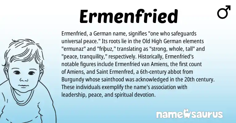 Infographic about Ermenfried name meaning, Ermenfried is a name from Old High German, German origin(s).