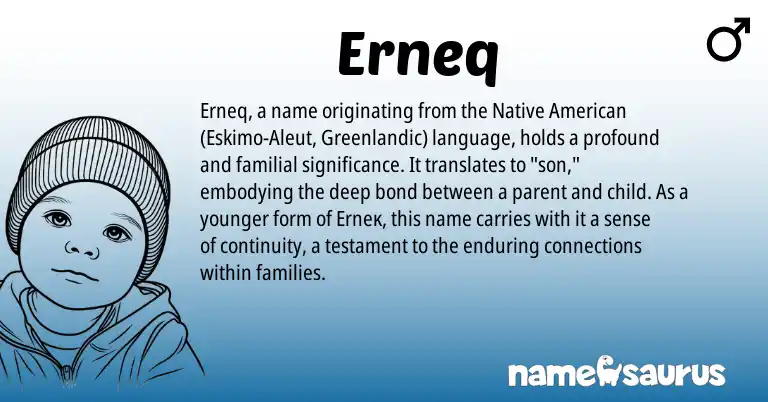 Infographic about Erneq name meaning, Erneq is a name from Native American, Aleut, Greenlandic origin(s).