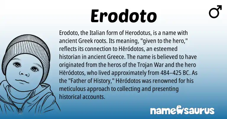 Infographic about Erodoto name meaning, Erodoto is a name from Greece, Greek, Italian origin(s).