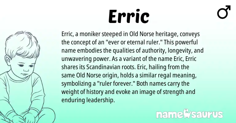 Infographic about Erric name meaning, Erric is a name from Old Norse, Scandinavian origin(s).