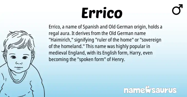Infographic about Errico name meaning, Errico is a name from Old German, Spanish, English, England origin(s).
