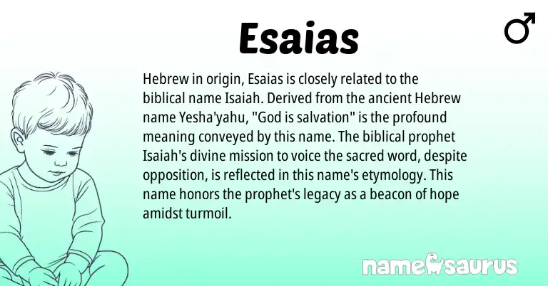 Infographic about Esaias name meaning, Esaias is a name from Hebrew origin(s).
