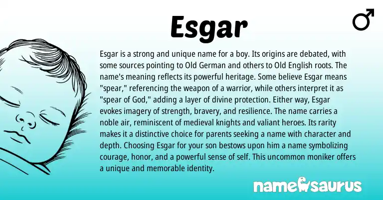 Infographic about Esgar name meaning, Esgar is a name from Germanic origin(s).