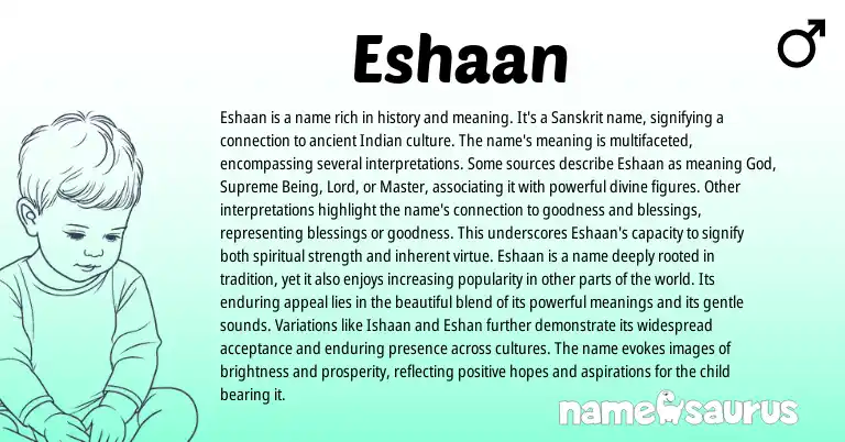 Infographic about Eshaan name meaning, Eshaan is a name from Indian, Sanskrit origin(s).
