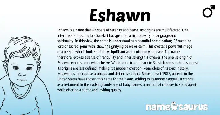 Infographic about Eshawn name meaning, Eshawn is a name from Sanskrit origin(s).