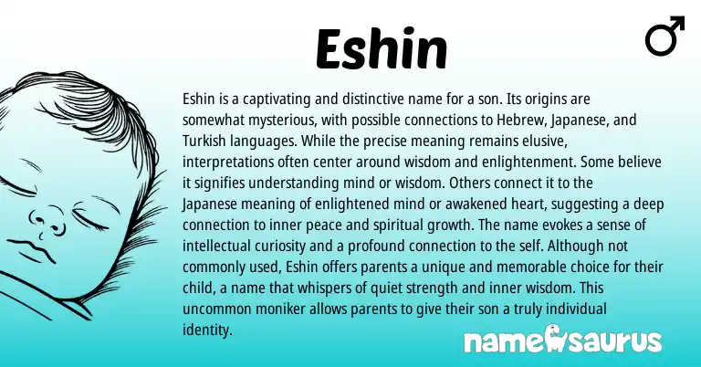 Infographic about Eshin name meaning, Eshin is a name from Pali, Japanese origin(s).