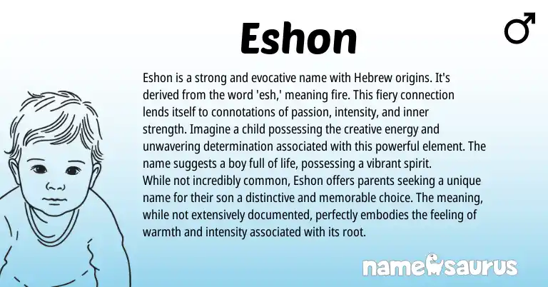 Infographic about Eshon name meaning, Eshon is a name from Hebrew origin(s).