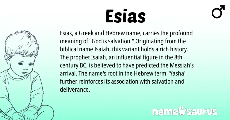 Infographic about Esias name meaning, Esias is a name from Hebrew, Greek origin(s).