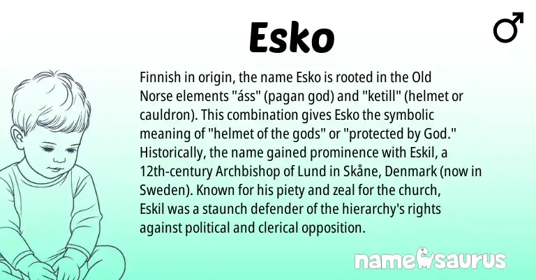 Infographic about Esko name meaning, Esko is a name from Old Norse, Finnish origin(s).