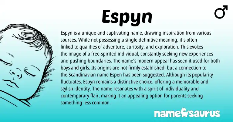 Infographic about Espyn name meaning, Espyn is a name from English origin(s).