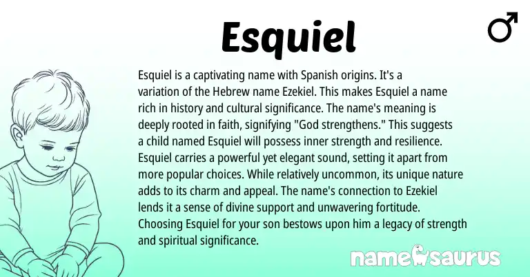 Infographic about Esquiel name meaning, Esquiel is a name from Hebrew, Spanish origin(s).
