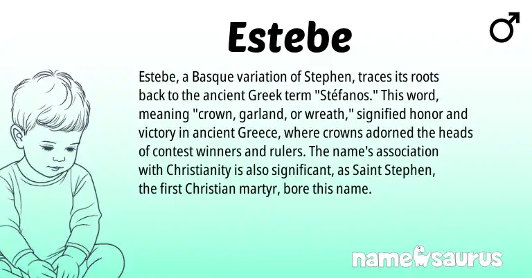 Infographic about Estebe name meaning, Estebe is a name from Basque, Greece, Christianity, Greek origin(s).