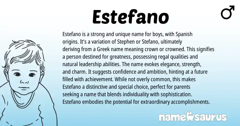 Infographic about Estefano name meaning, Estefano is a name from Greek, Italian, Spanish origin(s).