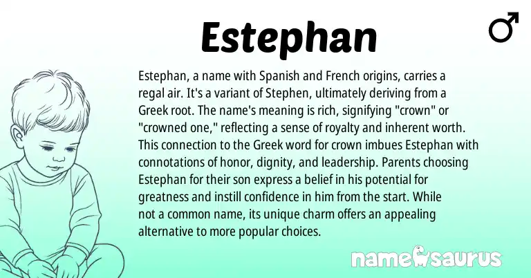 Infographic about Estephan name meaning, Estephan is a name from Greek origin(s).