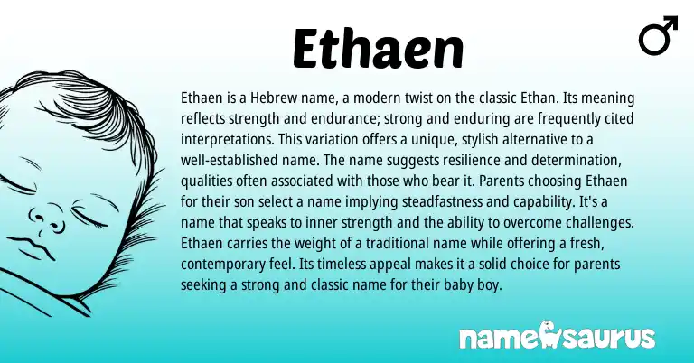 Infographic about Ethaen name meaning, Ethaen is a name from Hebrew, American origin(s).