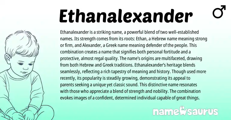 Infographic about Ethanalexander name meaning, Ethanalexander is a name from Hebrew, Greek origin(s).