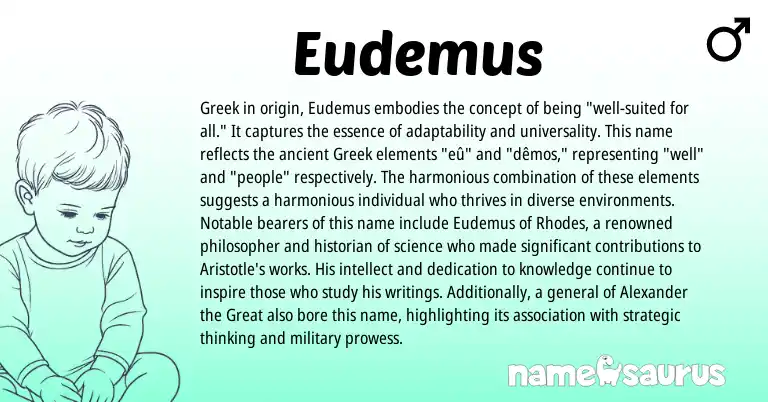 Infographic about Eudemus name meaning, Eudemus is a name from Greek origin(s).