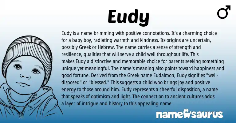 Infographic about Eudy name meaning, Eudy is a name from Greek origin(s).