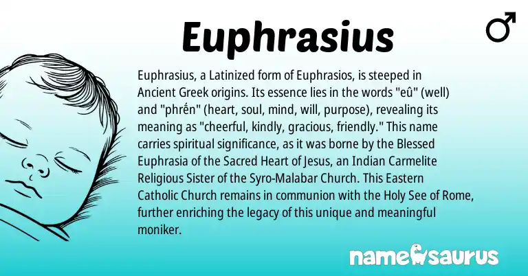 Infographic about Euphrasius name meaning, Euphrasius is a name from Ancient Greek, Indian origin(s).