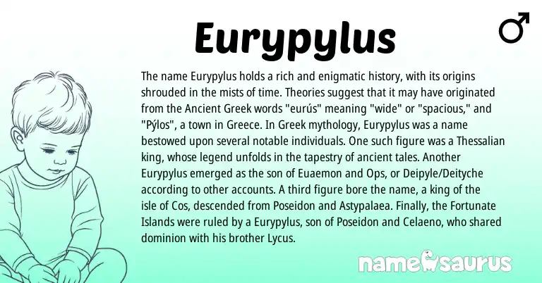 Infographic about Eurypylus name meaning, Eurypylus is a name from Ancient Greek, Greek, Greece origin(s).
