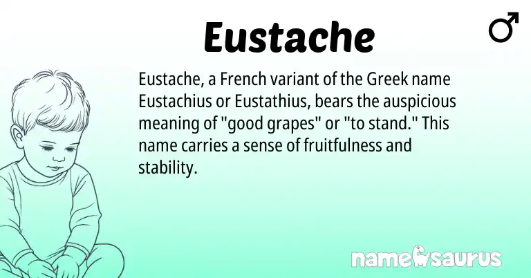 Infographic about Eustache name meaning, Eustache is a name from French, Greek origin(s).