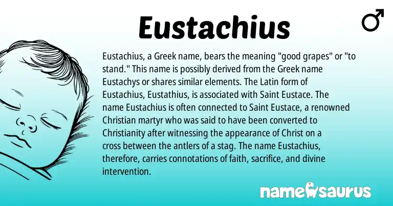 Infographic about Eustachius name meaning, Eustachius is a name from Christianity, Latin, Greek origin(s).