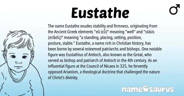 Infographic about Eustathe name meaning, Eustathe is a name from Ancient Greek origin(s).